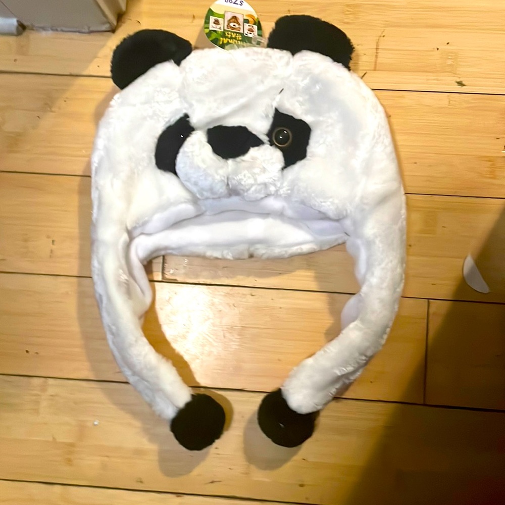 Insulated faux fur panda bear animal hat